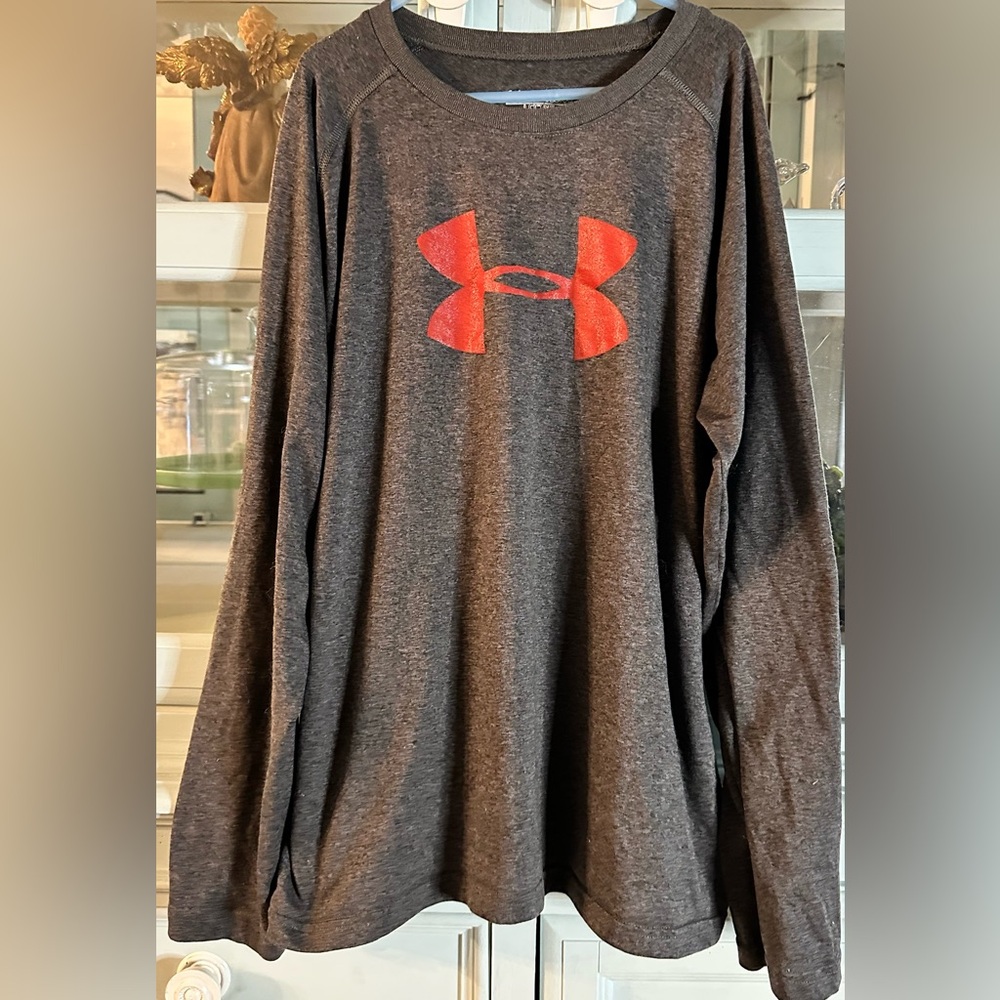 Under Armour Kids Long Sleeve Tee - Red Logo on Dark Gray
